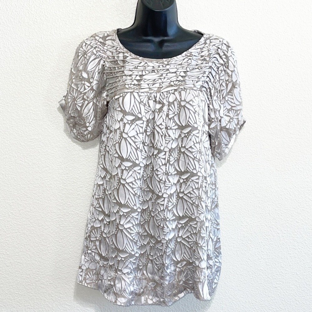 Rebecca Taylor Woman SILK Metallic Floral Textile Top Blouse Size 6